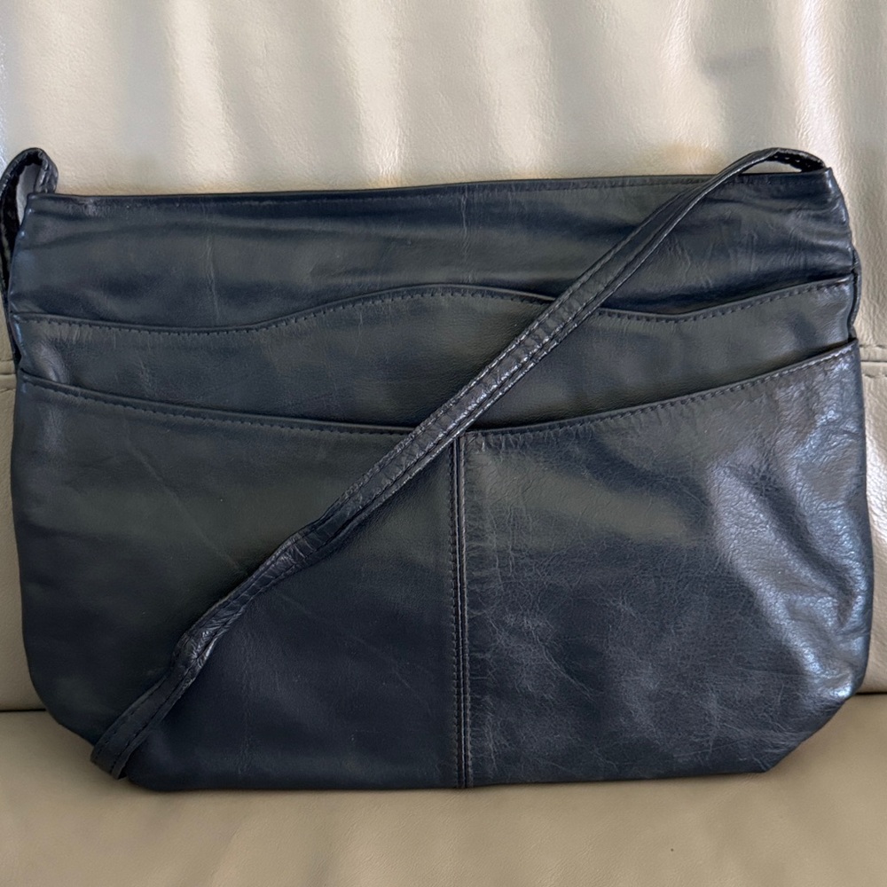 Vintage Navy Blue Leather Crossbody Bag